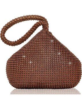 Women's Brown Clutch Wristlet Perse Triangle Sparkly Glitter Evening Bags